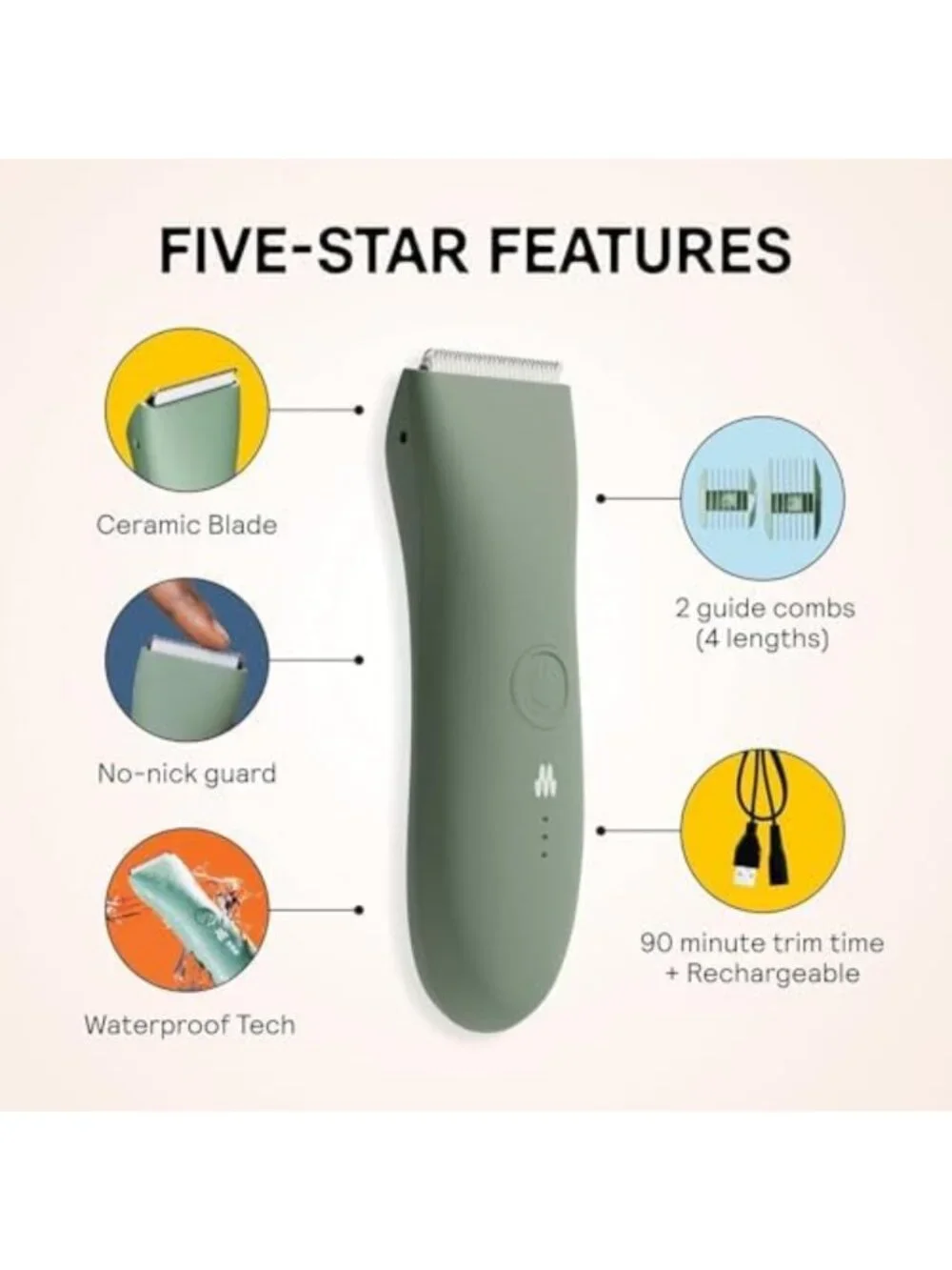 Unisex Body Hair Trimmer | Original Grooming Tool for Smooth Skin | Sage Color
